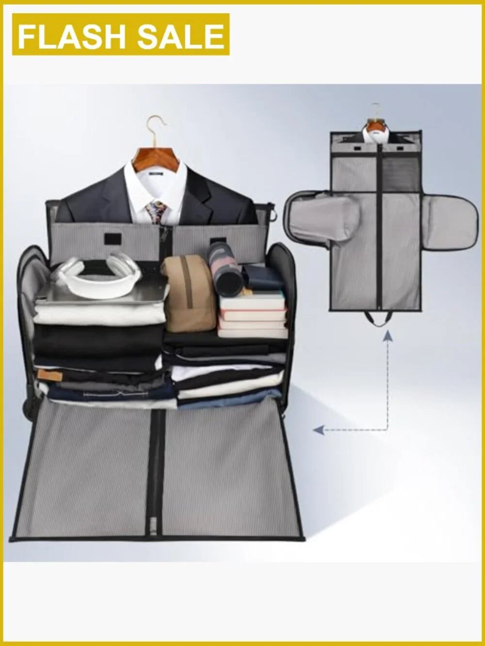 2-in-1 Rolling Garment Bag with Wheels, Lightweight Waterproof Duffel Travel Bag